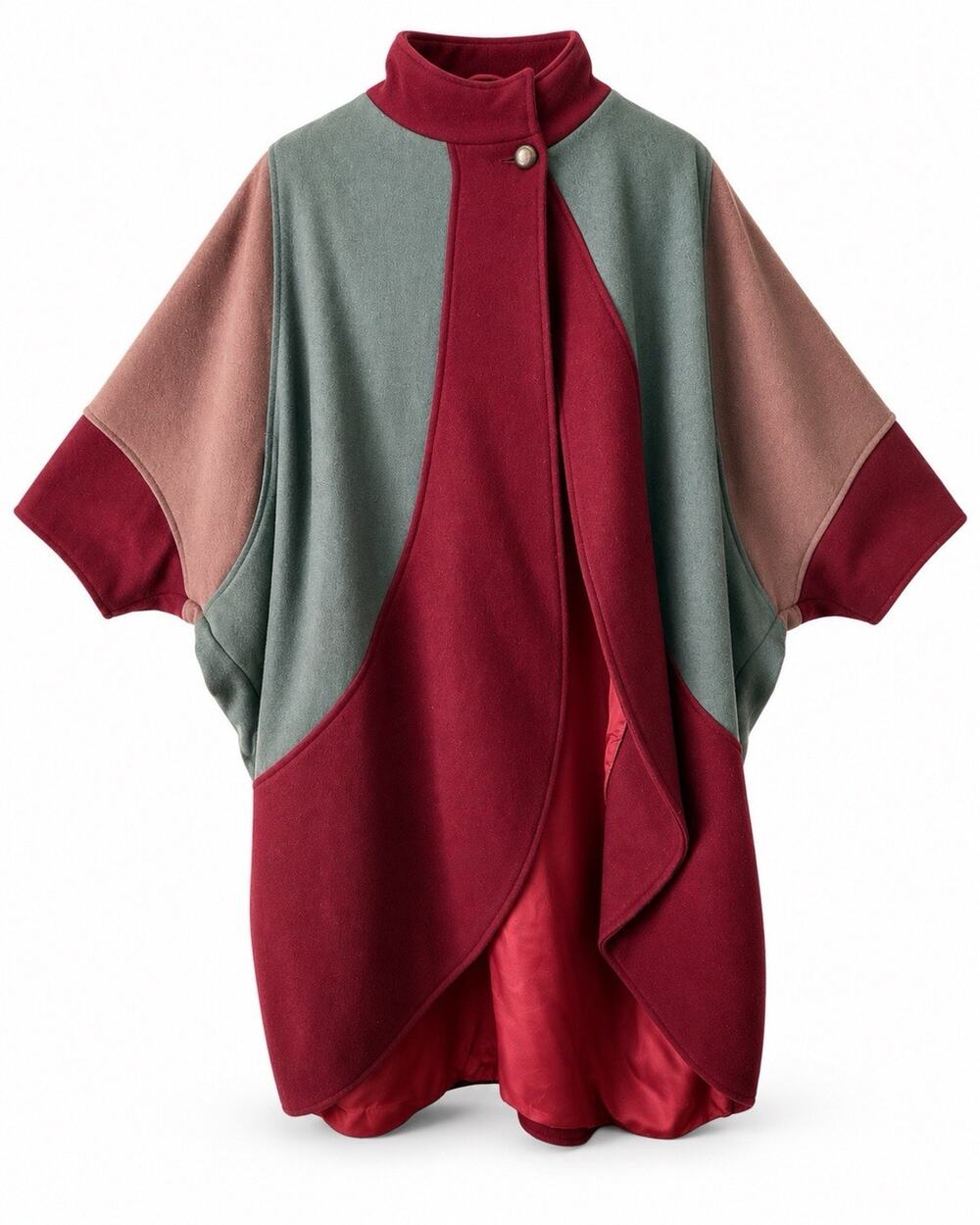 Vintage 70s Junior Belle Wool Cape Coat Colorblock Cocoon Dolman Sleeves M/L